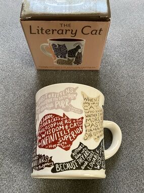NEW The Literary Cat The Unemployed Philosophers Guild 12oz Ceramic Mug w/Box